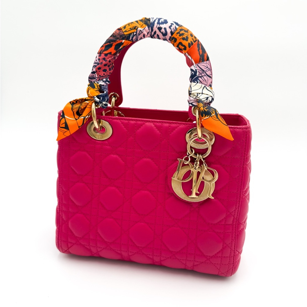 COA Christian Dior Medium Lady Dior Leather Handbag